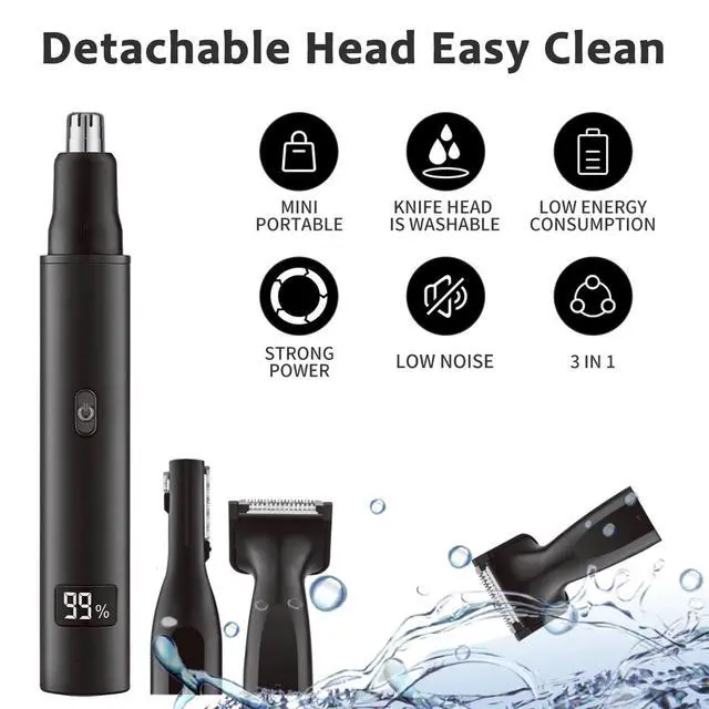 Alt view image 4 of 7 - Nose and Ear Hair Trimmer for Men - Rechargeable Eyebrow Face Shaver - Nasal Hair Clippers 3 in 1 Painless Eye Brow Facial Hair Beard Razor for Sideburns Dual-edge Blades 6500 RPM Easy Cleansing
