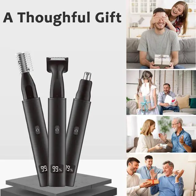 Alt view image 6 of 7 - Nose and Ear Hair Trimmer for Men - Rechargeable Eyebrow Face Shaver - Nasal Hair Clippers 3 in 1 Painless Eye Brow Facial Hair Beard Razor for Sideburns Dual-edge Blades 6500 RPM Easy Cleansing