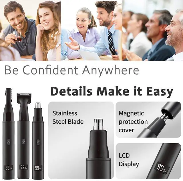Alt view image 7 of 7 - Nose and Ear Hair Trimmer for Men - Rechargeable Eyebrow Face Shaver - Nasal Hair Clippers 3 in 1 Painless Eye Brow Facial Hair Beard Razor for Sideburns Dual-edge Blades 6500 RPM Easy Cleansing