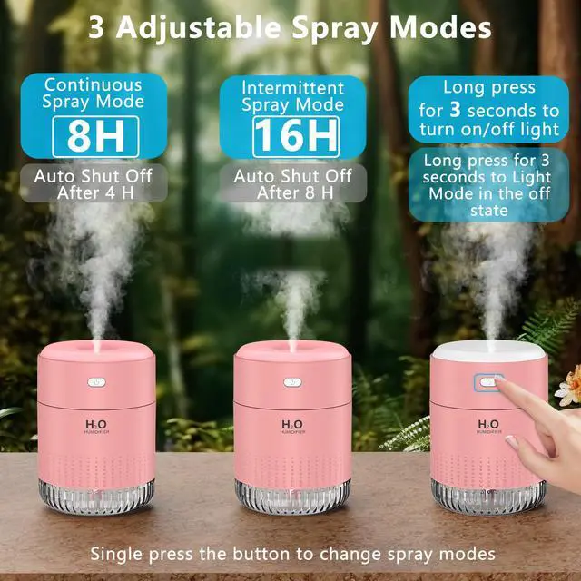 Alt view image 4 of 6 - Portable Mini Humidifier, 500ML USB Personal Cool Mist Humidifiers for Bedroom Office Travel Desk, Whisper Quiet 20dB with 2 Mist Modes & Auto Shut-Off, Small Desktop Humidifier(Pink)