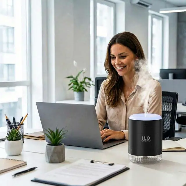 Alt view image 4 of 7 - Colorful Mini Humidifier, USB Rechargeable Humidifier, small humidifier, 4 Modes Super Quiet, Humidifiers For Bedroom,Suitable For Travel Office Family Baby Bedroom-Black