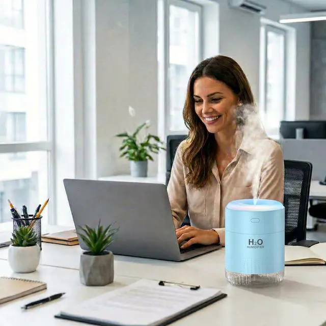 Alt view image 5 of 7 - Colorful Mini Humidifier, USB Rechargeable Humidifier, small humidifier, 4 Modes Super Quiet, Humidifiers For Bedroom,Suitable For Travel Office Family Baby Bedroom-Blue