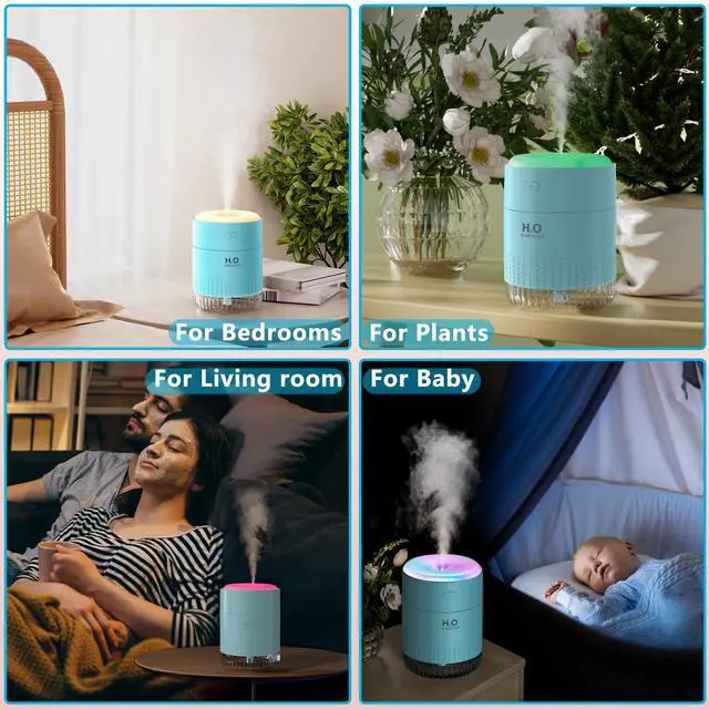 Alt view image 7 of 7 - Colorful Mini Humidifier, USB Rechargeable Humidifier, small humidifier, 4 Modes Super Quiet, Humidifiers For Bedroom,Suitable For Travel Office Family Baby Bedroom-Blue