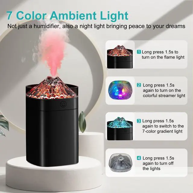 Alt view image 4 of 7 - Portable Small Humidifier, 400ml Cool Mist Humidifiers for Bedroom, USB Powered Desktop Humidifier with Light for Car, Office, Travel, Plants, Auto Shut-Off, 2 Mist Modes, Super Quiet, Black