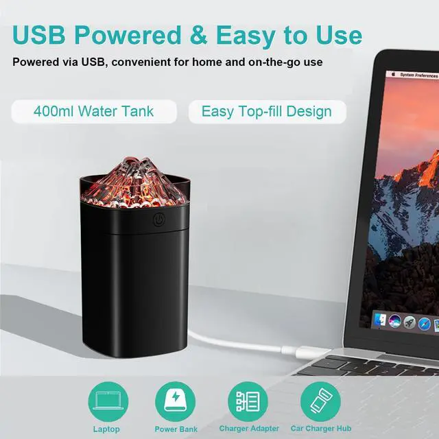 Alt view image 6 of 7 - Portable Small Humidifier, 400ml Cool Mist Humidifiers for Bedroom, USB Powered Desktop Humidifier with Light for Car, Office, Travel, Plants, Auto Shut-Off, 2 Mist Modes, Super Quiet, Black