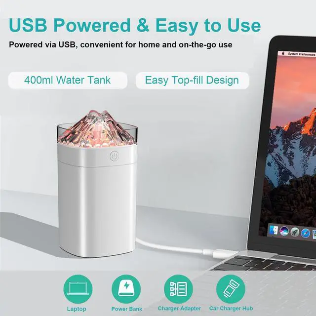 Alt view image 6 of 7 - Portable Small Humidifier, 400ml Cool Mist Humidifiers for Bedroom, USB Powered Desktop Humidifier with Light for Car, Office, Travel, Plants, Auto Shut-Off, 2 Mist Modes, Super Quiet, White