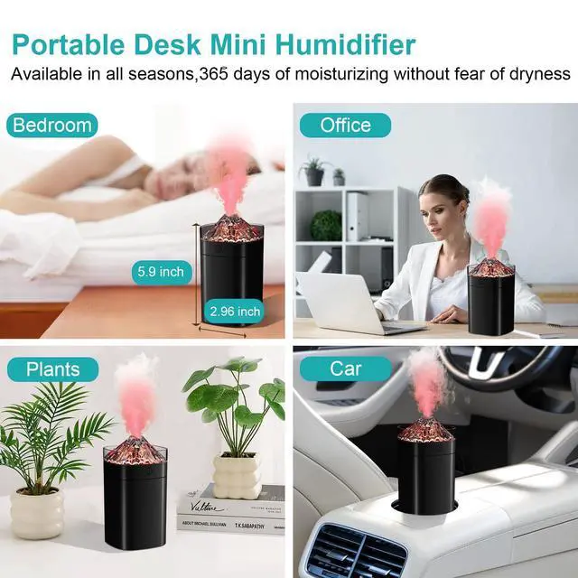 Alt view image 7 of 7 - Portable Small Humidifier, 400ml Cool Mist Humidifiers for Bedroom, USB Powered Desktop Humidifier with Light for Car, Office, Travel, Plants, Auto Shut-Off, 2 Mist Modes, Super Quiet, Black