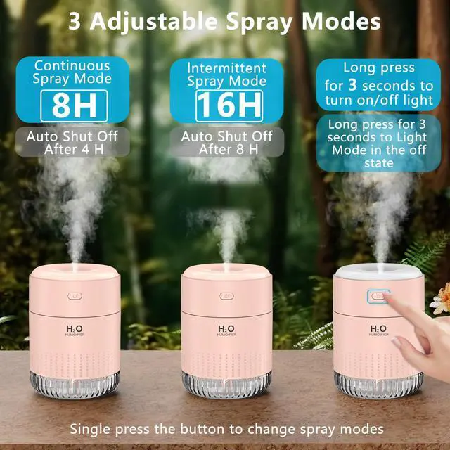Alt view image 4 of 6 - Colorful Mini Humidifier, USB Rechargeable Humidifier, small humidifier, 4 Modes Super Quiet, Humidifiers For Bedroom,Suitable For Travel Office Family Baby Bedroom-Soft Pink