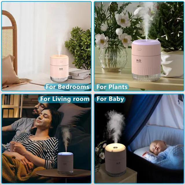 Alt view image 5 of 6 - Colorful Mini Humidifier, USB Rechargeable Humidifier, small humidifier, 4 Modes Super Quiet, Humidifiers For Bedroom,Suitable For Travel Office Family Baby Bedroom-Soft Pink