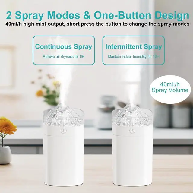 Alt view image 3 of 7 - Portable Small Humidifier, 400ml Cool Mist Humidifiers for Bedroom, USB Powered Desktop Humidifier with Light for Car, Office, Travel, Plants, Auto Shut-Off, 2 Mist Modes, Super Quiet, White