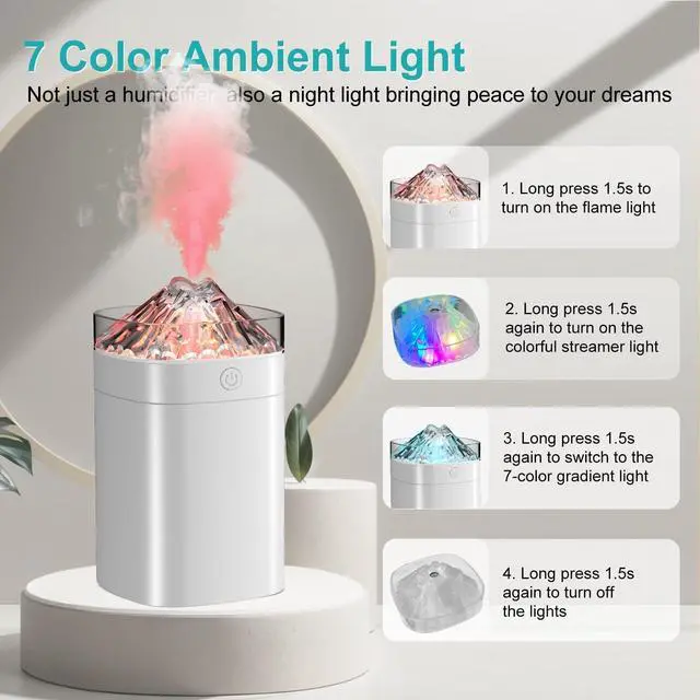 Alt view image 4 of 7 - Portable Small Humidifier, 400ml Cool Mist Humidifiers for Bedroom, USB Powered Desktop Humidifier with Light for Car, Office, Travel, Plants, Auto Shut-Off, 2 Mist Modes, Super Quiet, White