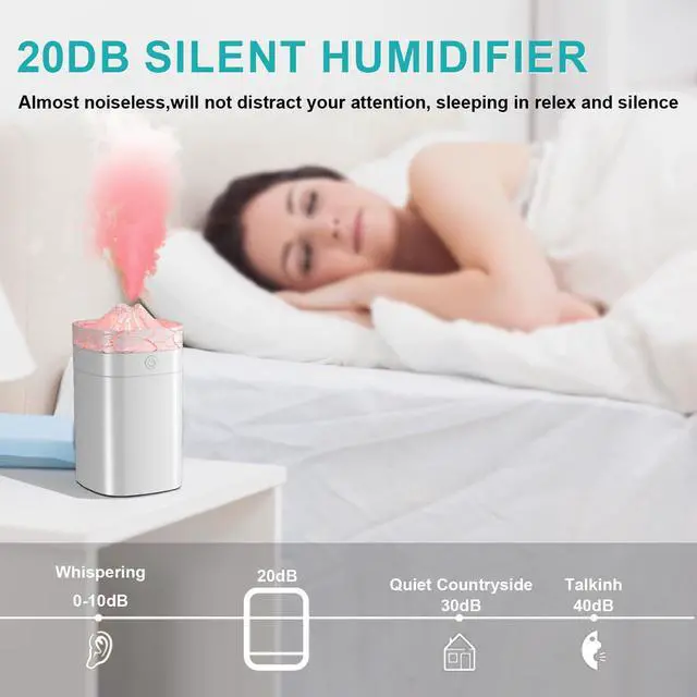 Alt view image 5 of 7 - Portable Small Humidifier, 400ml Cool Mist Humidifiers for Bedroom, USB Powered Desktop Humidifier with Light for Car, Office, Travel, Plants, Auto Shut-Off, 2 Mist Modes, Super Quiet, White-Crackle