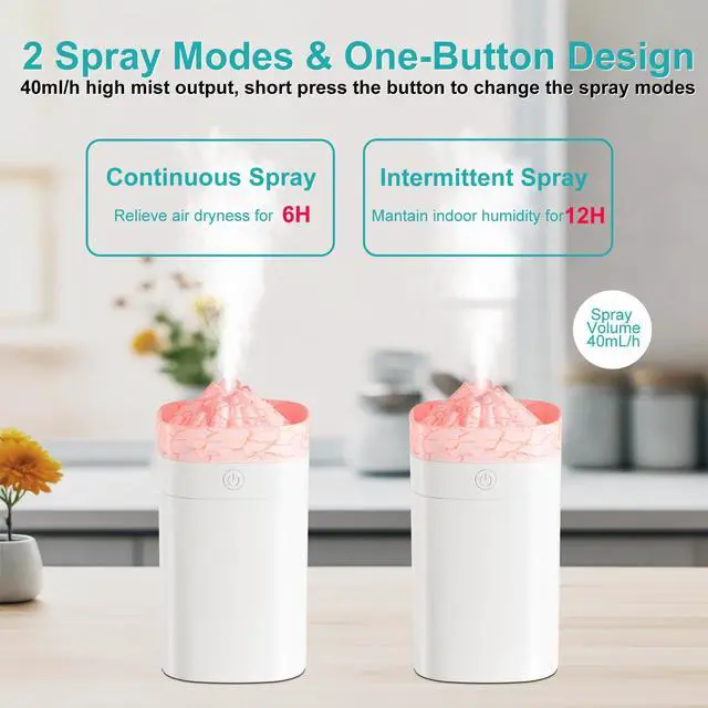 Alt view image 3 of 7 - Portable Small Humidifier, 400ml Cool Mist Humidifiers for Bedroom, USB Powered Desktop Humidifier with Light for Car, Office, Travel, Plants, Auto Shut-Off, 2 Mist Modes, Super Quiet, White-Crackle