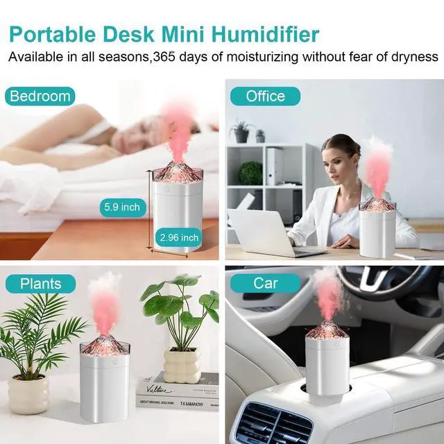 Alt view image 7 of 7 - Portable Small Humidifier, 400ml Cool Mist Humidifiers for Bedroom, USB Powered Desktop Humidifier with Light for Car, Office, Travel, Plants, Auto Shut-Off, 2 Mist Modes, Super Quiet, White