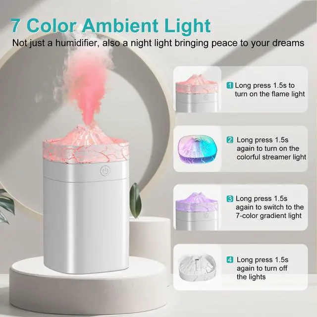 Alt view image 4 of 7 - Portable Small Humidifier, 400ml Cool Mist Humidifiers for Bedroom, USB Powered Desktop Humidifier with Light for Car, Office, Travel, Plants, Auto Shut-Off, 2 Mist Modes, Super Quiet, White-Crackle