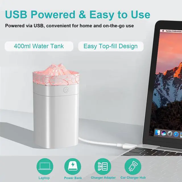 Alt view image 6 of 7 - Portable Small Humidifier, 400ml Cool Mist Humidifiers for Bedroom, USB Powered Desktop Humidifier with Light for Car, Office, Travel, Plants, Auto Shut-Off, 2 Mist Modes, Super Quiet, White-Crackle