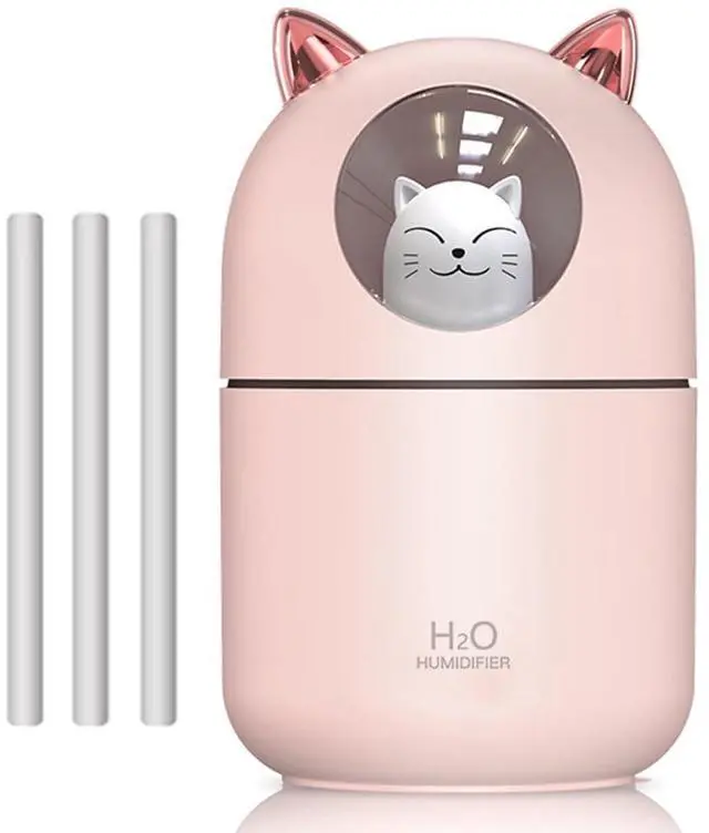 Main image of Portable Small Humidifier, 300ml Mini Cool Mist Humidifier with Night Light, USB Personal Humidifier Auto Shut-Off, Ultra-Quiet, 2 Spray Modes, Suitable for Home Office Travel (Pink)