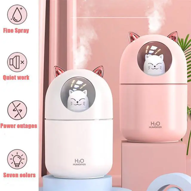 Alt view image 2 of 6 - Portable Small Humidifier, 300ml Mini Cool Mist Humidifier with Night Light, USB Personal Humidifier Auto Shut-Off, Ultra-Quiet, 2 Spray Modes, Suitable for Home Office Travel