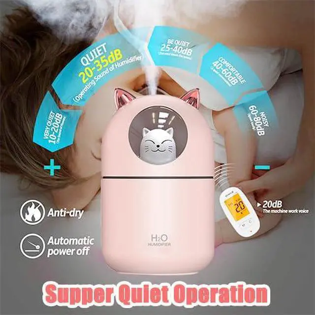 Alt view image 3 of 6 - Portable Small Humidifier, 300ml Mini Cool Mist Humidifier with Night Light, USB Personal Humidifier Auto Shut-Off, Ultra-Quiet, 2 Spray Modes, Suitable for Home Office Travel (Pink)