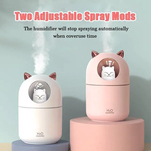 Alt view image 4 of 6 - Portable Small Humidifier, 300ml Mini Cool Mist Humidifier with Night Light, USB Personal Humidifier Auto Shut-Off, Ultra-Quiet, 2 Spray Modes, Suitable for Home Office Travel