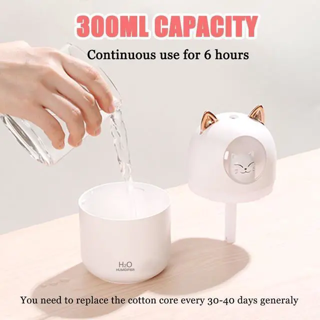 Alt view image 5 of 6 - Portable Small Humidifier, 300ml Mini Cool Mist Humidifier with Night Light, USB Personal Humidifier Auto Shut-Off, Ultra-Quiet, 2 Spray Modes, Suitable for Home Office Travel