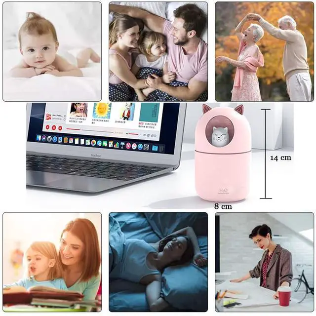 Alt view image 6 of 6 - Portable Small Humidifier, 300ml Mini Cool Mist Humidifier with Night Light, USB Personal Humidifier Auto Shut-Off, Ultra-Quiet, 2 Spray Modes, Suitable for Home Office Travel (Pink)