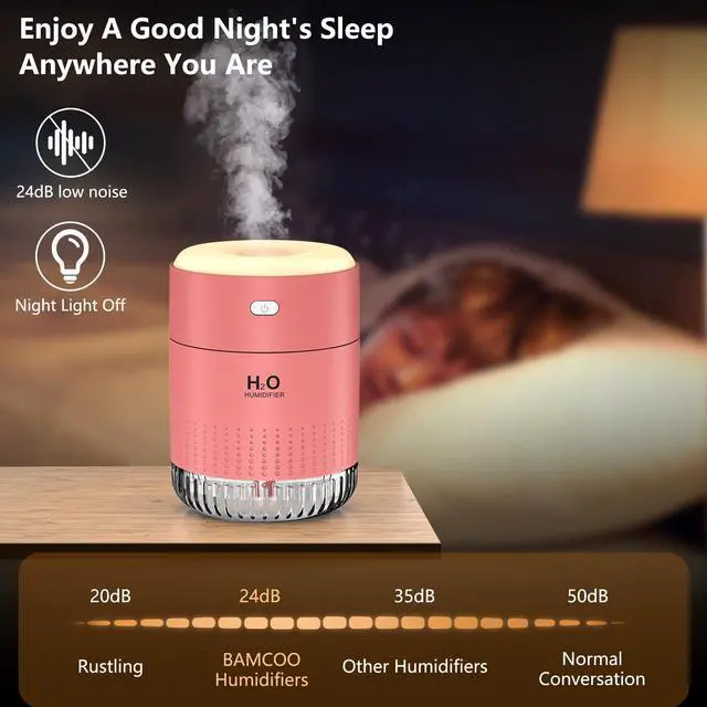 Alt view image 6 of 7 - Portable Mini Humidifier, Auto Shut-Off, 2 Mist Modes, Quite, Small Humidifiers for Bedroom Travel Office Desk Plants (Pink)