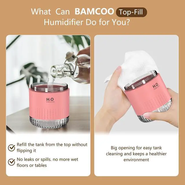 Alt view image 3 of 7 - Portable Mini Humidifier, Auto Shut-Off, 2 Mist Modes, Quite, Small Humidifiers for Bedroom Travel Office Desk Plants (Pink)