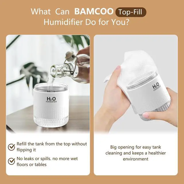 Alt view image 3 of 7 - Portable Mini Humidifier, Auto Shut-Off, 2 Mist Modes, Quite, Small Humidifiers for Bedroom Travel Office Desk Plants(White)