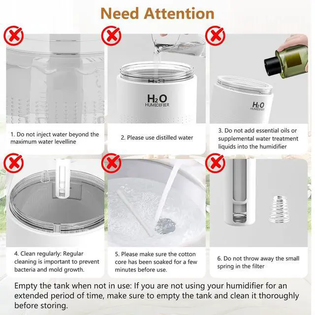 Alt view image 7 of 7 - Portable Mini Humidifier, Auto Shut-Off, 2 Mist Modes, Quite, Small Humidifiers for Bedroom Travel Office Desk Plants(White)