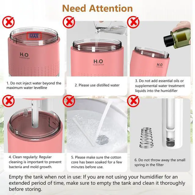 Alt view image 7 of 7 - Portable Mini Humidifier, Auto Shut-Off, 2 Mist Modes, Quite, Small Humidifiers for Bedroom Travel Office Desk Plants (Pink)