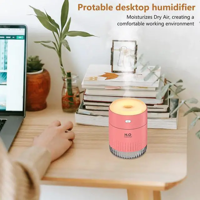 Alt view image 5 of 7 - Portable Mini Humidifier, Auto Shut-Off, 2 Mist Modes, Quite, Small Humidifiers for Bedroom Travel Office Desk Plants (Pink)