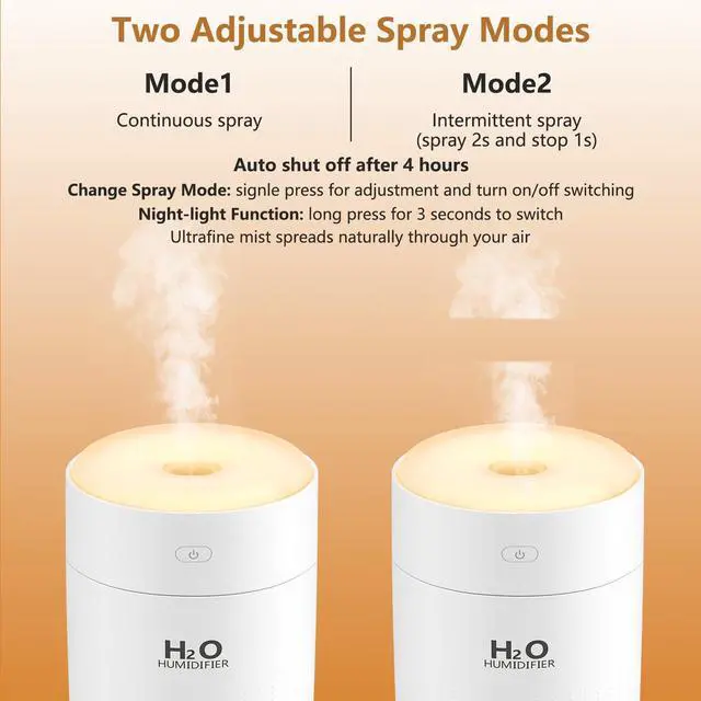 Alt view image 4 of 7 - Portable Mini Humidifier, Auto Shut-Off, 2 Mist Modes, Quite, Small Humidifiers for Bedroom Travel Office Desk Plants(White)
