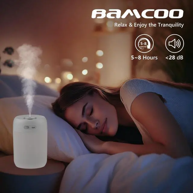 Alt view image 2 of 7 - Portable Small Humidifier, 650ml Colorful Mini Humidifier, 7 Colors&Warm Light, Humidifiers for Bedroom, Office, Dsektop(White)