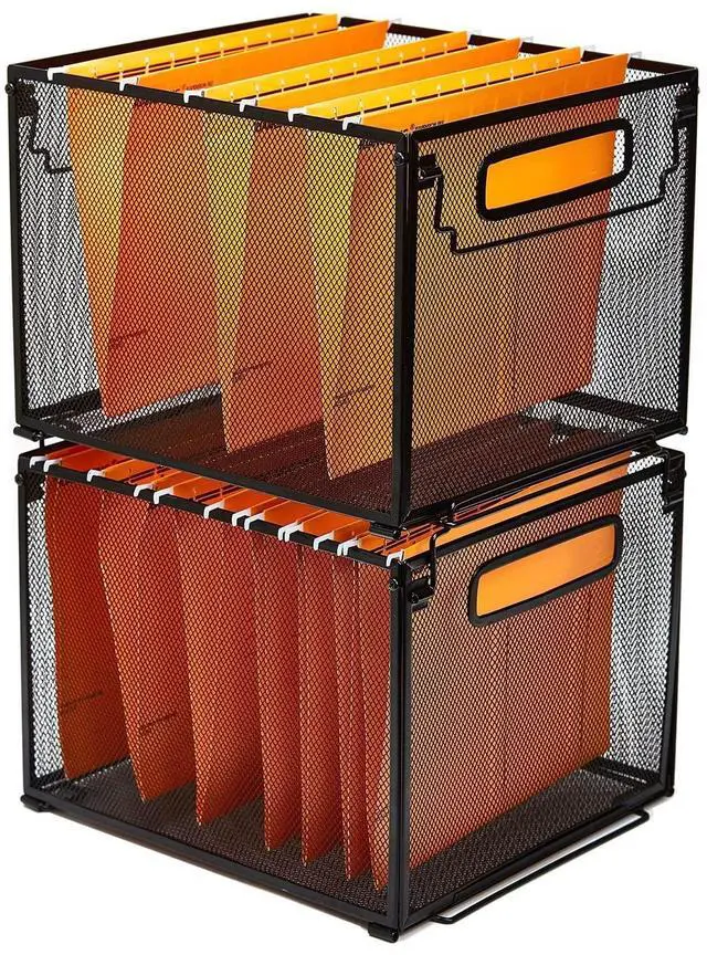 Main image of 2 Pack File Organizer,Metal File Crates for Hanging Folders,Hanging Folder Organizer,Letter Size, Black