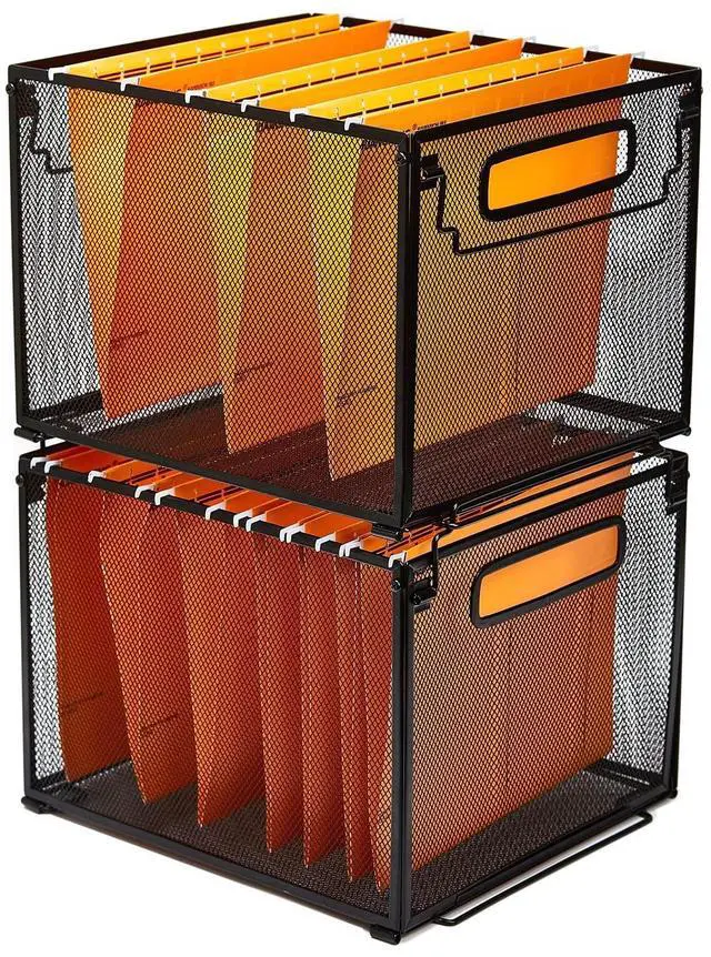 Alt view image 4 of 7 - 2 Pack File Organizer,Metal File Crates for Hanging Folders,Hanging Folder Organizer,Letter Size, Black
