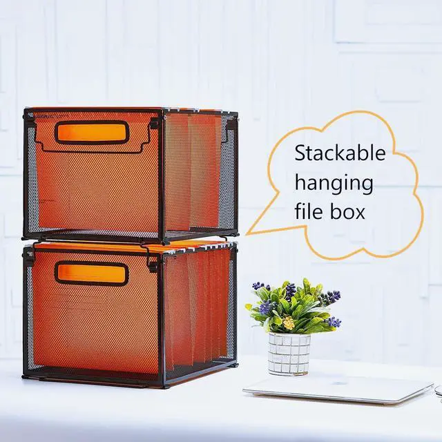 Alt view image 6 of 7 - 2 Pack File Organizer,Metal File Crates for Hanging Folders,Hanging Folder Organizer,Letter Size, Black