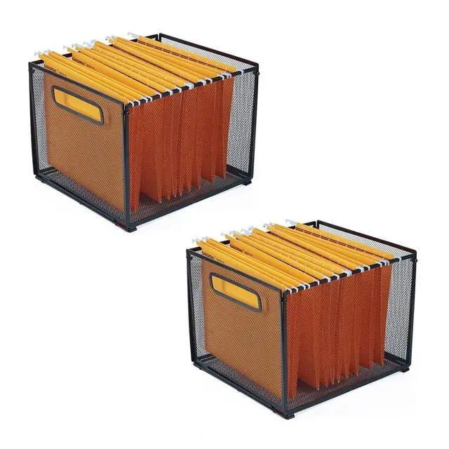 Main image of 2 Pack Letter Size Hanging Folder Organizer,Metal Mesh Hanging File Folder Box,Office File Baskets,Black