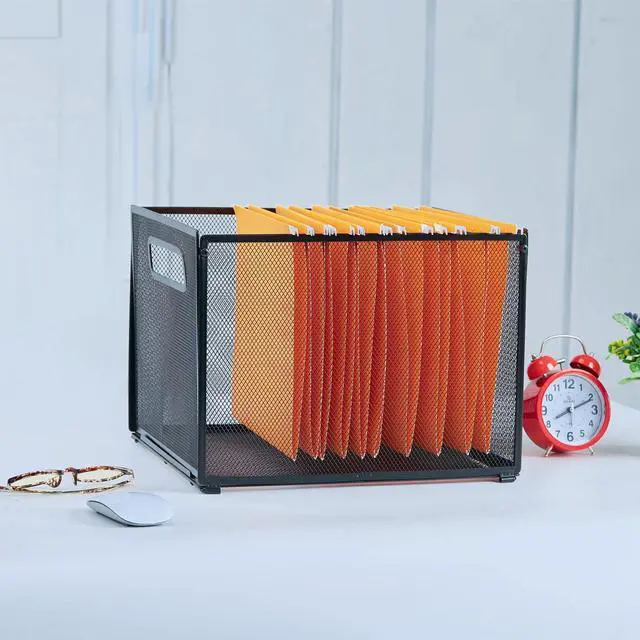 Alt view image 3 of 6 - 2 Pack Letter Size Hanging Folder Organizer,Metal Mesh Hanging File Folder Box,Office File Baskets,Black