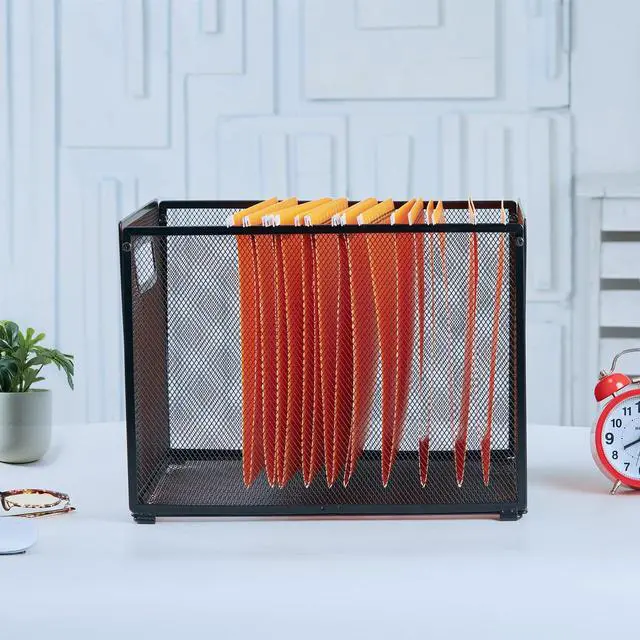 Alt view image 4 of 6 - 2 Pack Letter Size Hanging Folder Organizer,Metal Mesh Hanging File Folder Box,Office File Baskets,Black