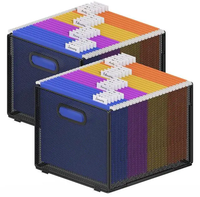 Main image of 2 Pack Hanging File Organizer, File Folder Organizer Box Filing Crate Storage Frame for File Cabinet, Mesh Metal, Letter Size