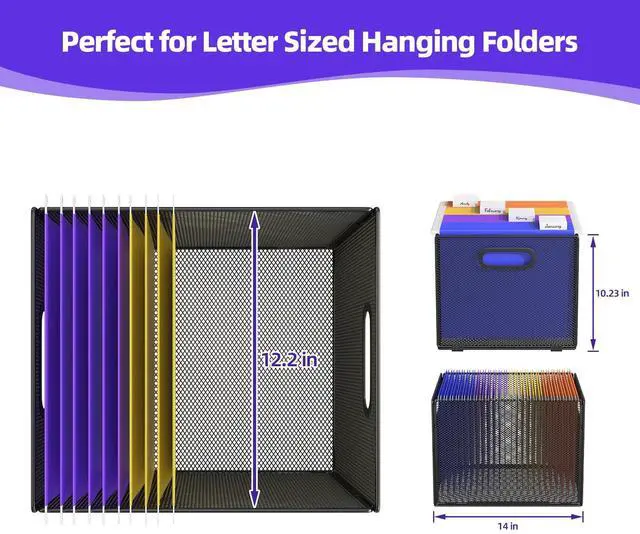 Alt view image 3 of 7 - 2 Pack Hanging File Organizer, File Folder Organizer Box Filing Crate Storage Frame for File Cabinet, Mesh Metal, Letter Size