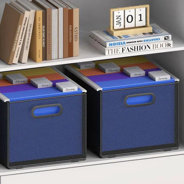 Alt view image 2 of 7 - 2 Pack Hanging File Organizer, File Folder Organizer Box Filing Crate Storage Frame for File Cabinet, Mesh Metal, Letter Size