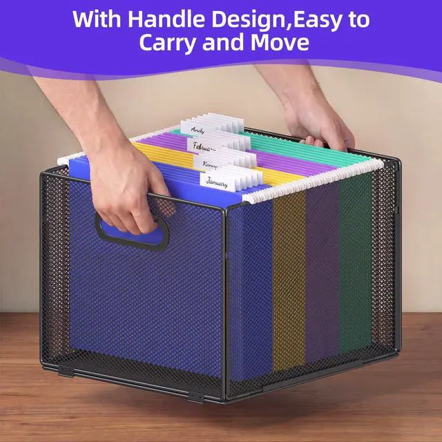 Alt view image 4 of 7 - 2 Pack Hanging File Organizer, File Folder Organizer Box Filing Crate Storage Frame for File Cabinet, Mesh Metal, Letter Size