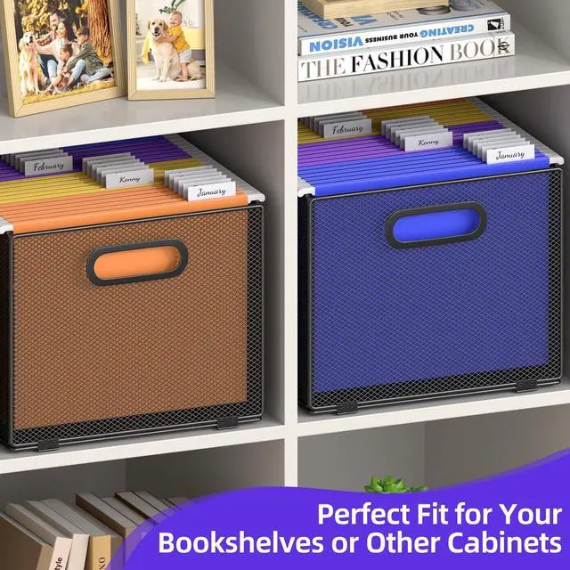 Alt view image 7 of 7 - 2 Pack Hanging File Organizer, File Folder Organizer Box Filing Crate Storage Frame for File Cabinet, Mesh Metal, Letter Size
