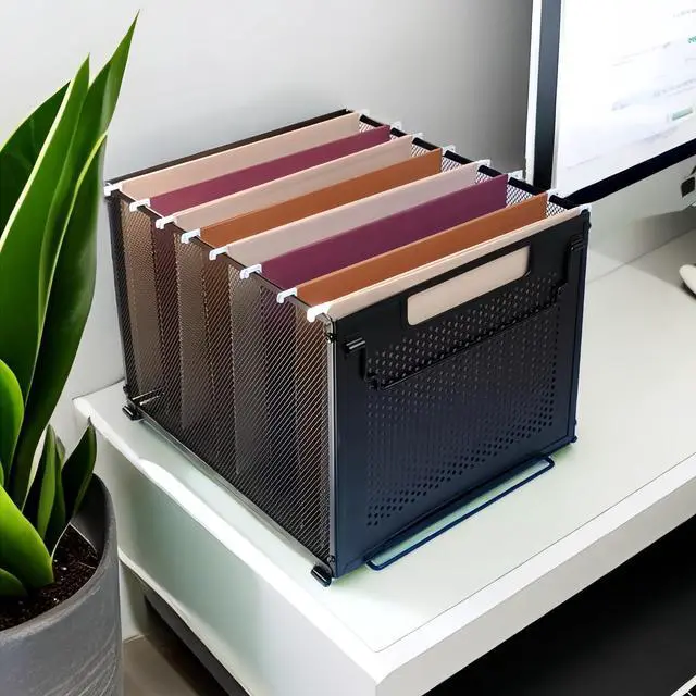 Alt view image 2 of 7 - Letter Size Hanging File Folder Organizer,Metal Filing Crate,File Basket for Hanging File,Black (Perforated metal plate)