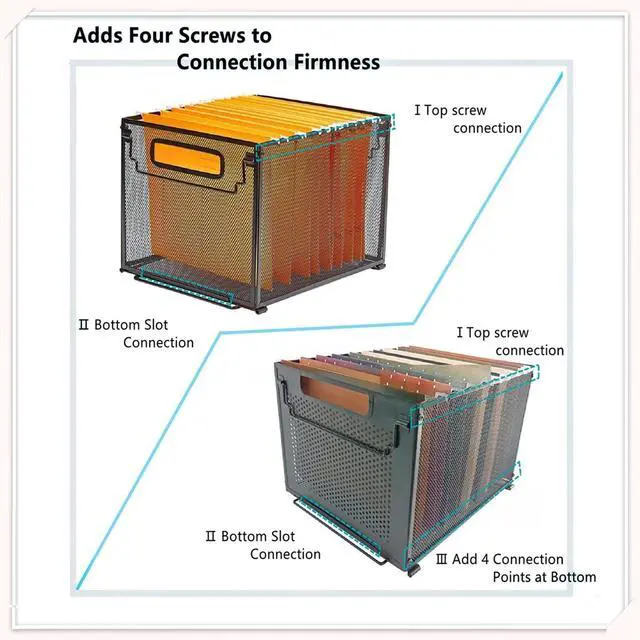 Alt view image 4 of 7 - Letter Size Hanging File Folder Organizer,Metal Filing Crate,File Basket for Hanging File,Black (Perforated metal plate)