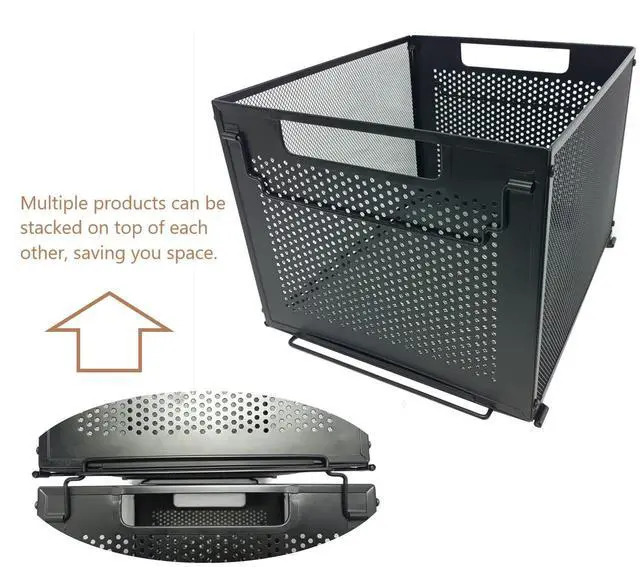 Alt view image 7 of 7 - Letter Size Hanging File Folder Organizer,Metal Filing Crate,File Basket for Hanging File,Black (Perforated metal plate)