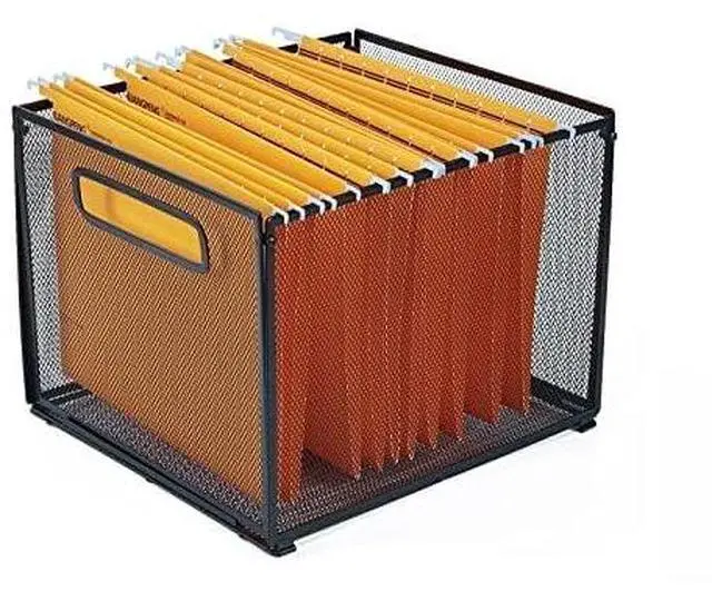 Alt view image 2 of 7 - Letter Size Hanging Folder Organizer,Metal Mesh Hanging File Folder Box,Office File Baskets,Black