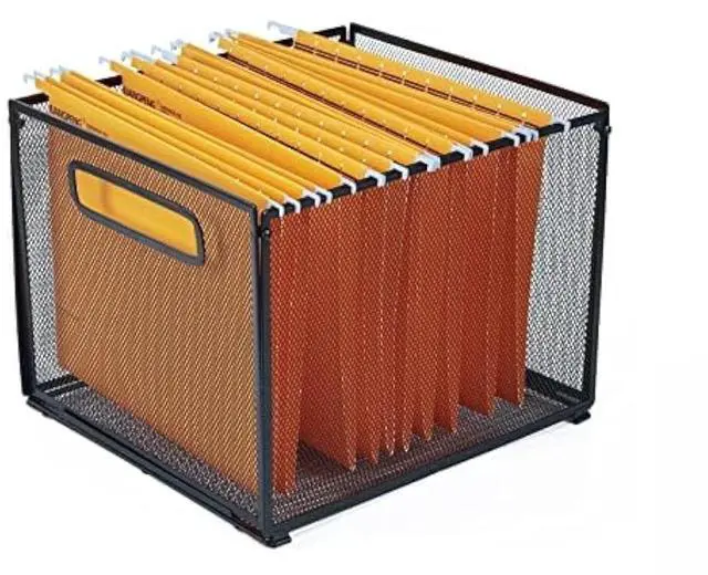 Main image of Letter Size Hanging Folder Organizer,Metal Mesh Hanging File Folder Box,Office File Baskets,Black